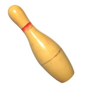 Vintage KEM Detroit Mich Miniature Bowling Pin Trinket Red Stripe 3"